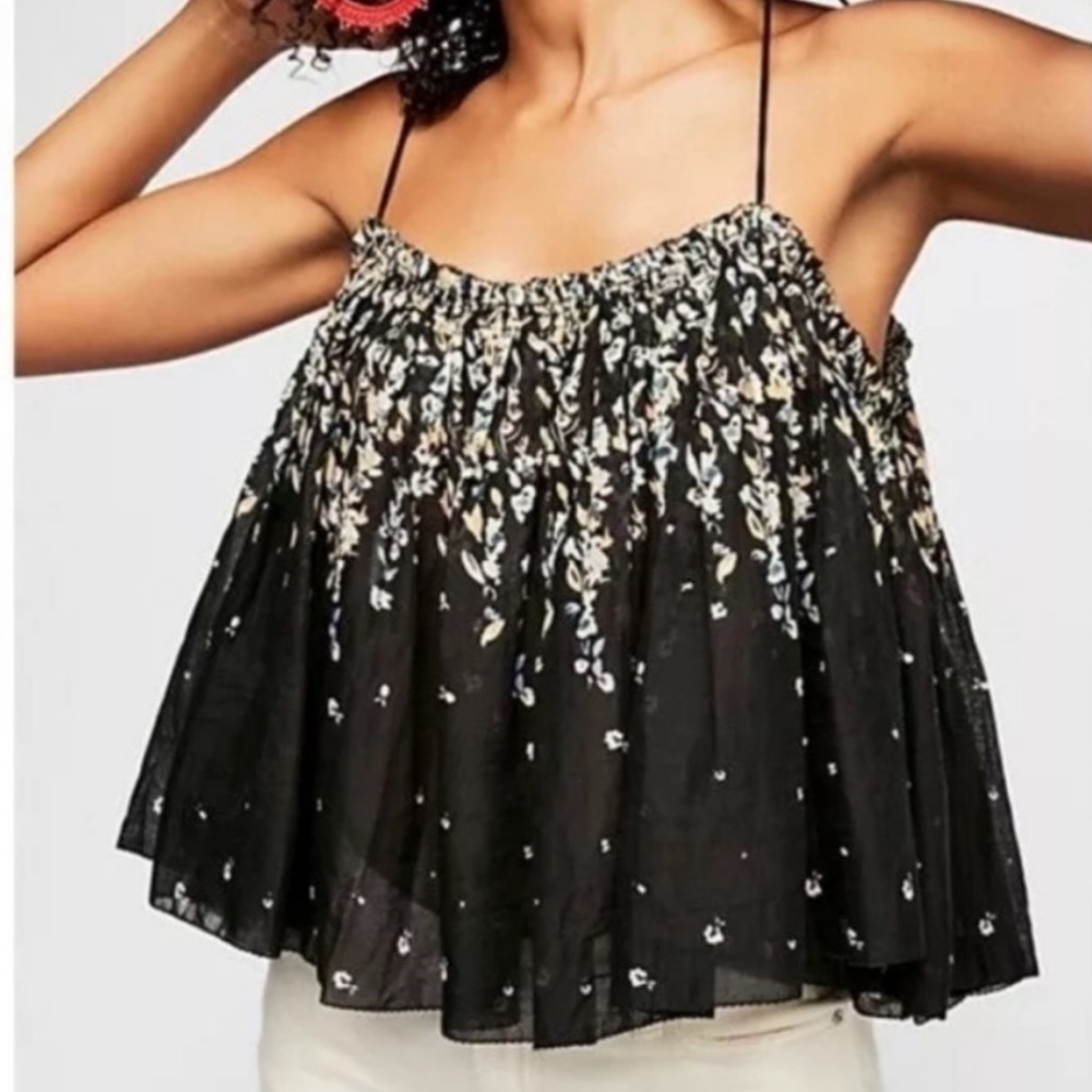 NWT Free People Instant Crush Camisole Floral Tank Black Gold Size Small